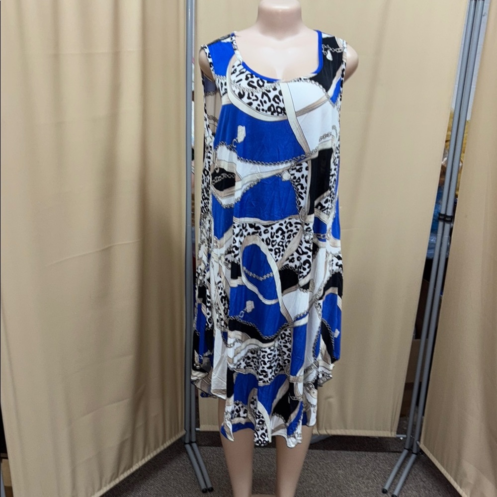 Blue and Black Asymmetrical Sundress with Cap Sleeves